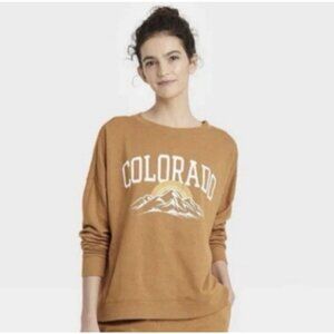 Colsie Medium French Terry Crew Neck Sweatshirt Colorado Mountain Graphic Women
